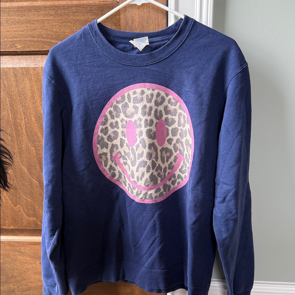 Womens Blue Smiley Face Sweatshirt